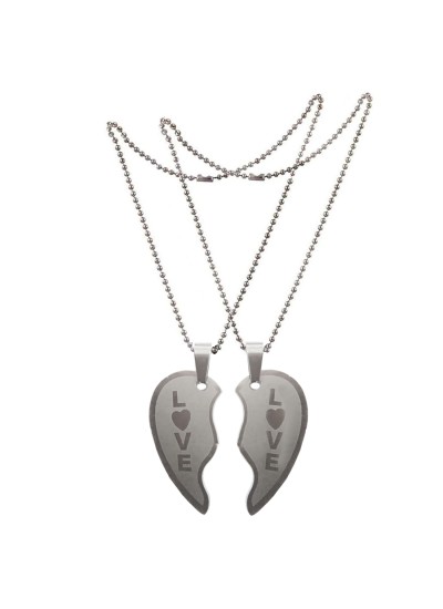 Two Pieces Couple Heart Shape Necklace by Menjewell 